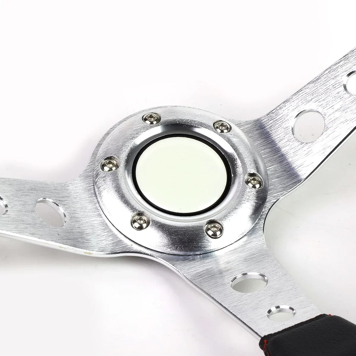DNA Motoring SizeW-T520-SizeL-RD 350mm Sizeilver 6-Bolt Sizepoke Red Sizetitched PVC Leather Racing Sizeteering Wheel