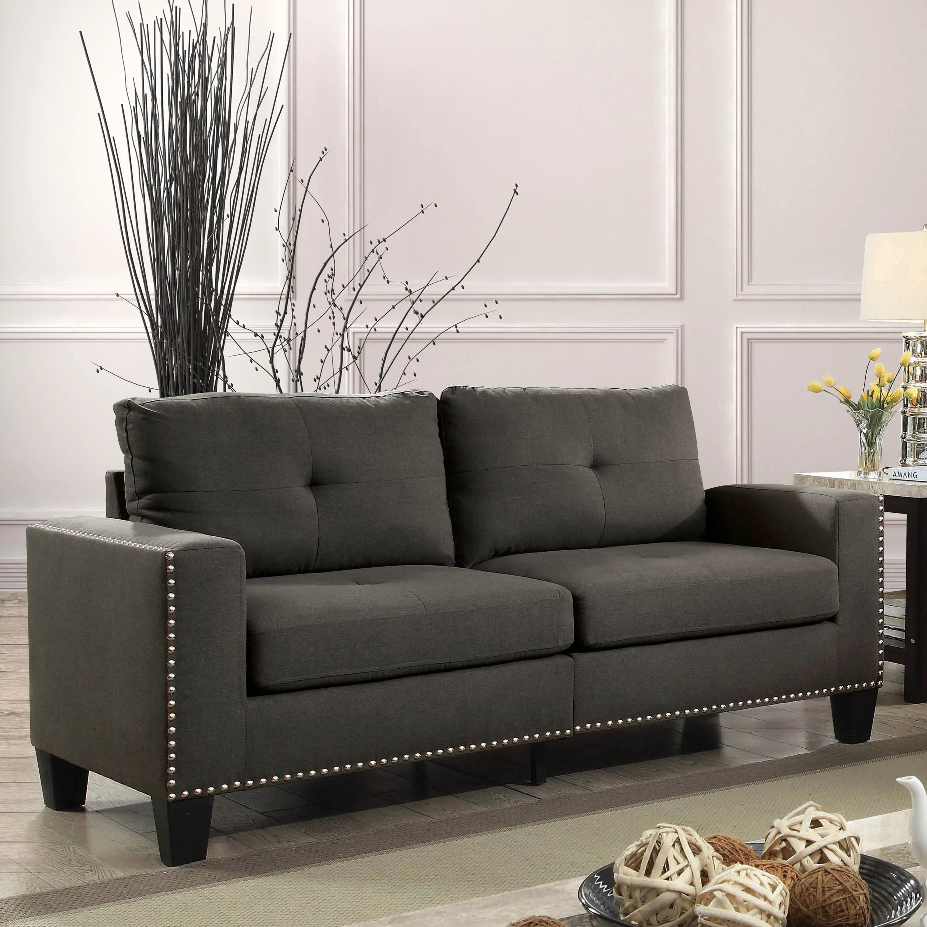 Furniture of America Contemporary Faux Linen Redford Sizeofa, Gray