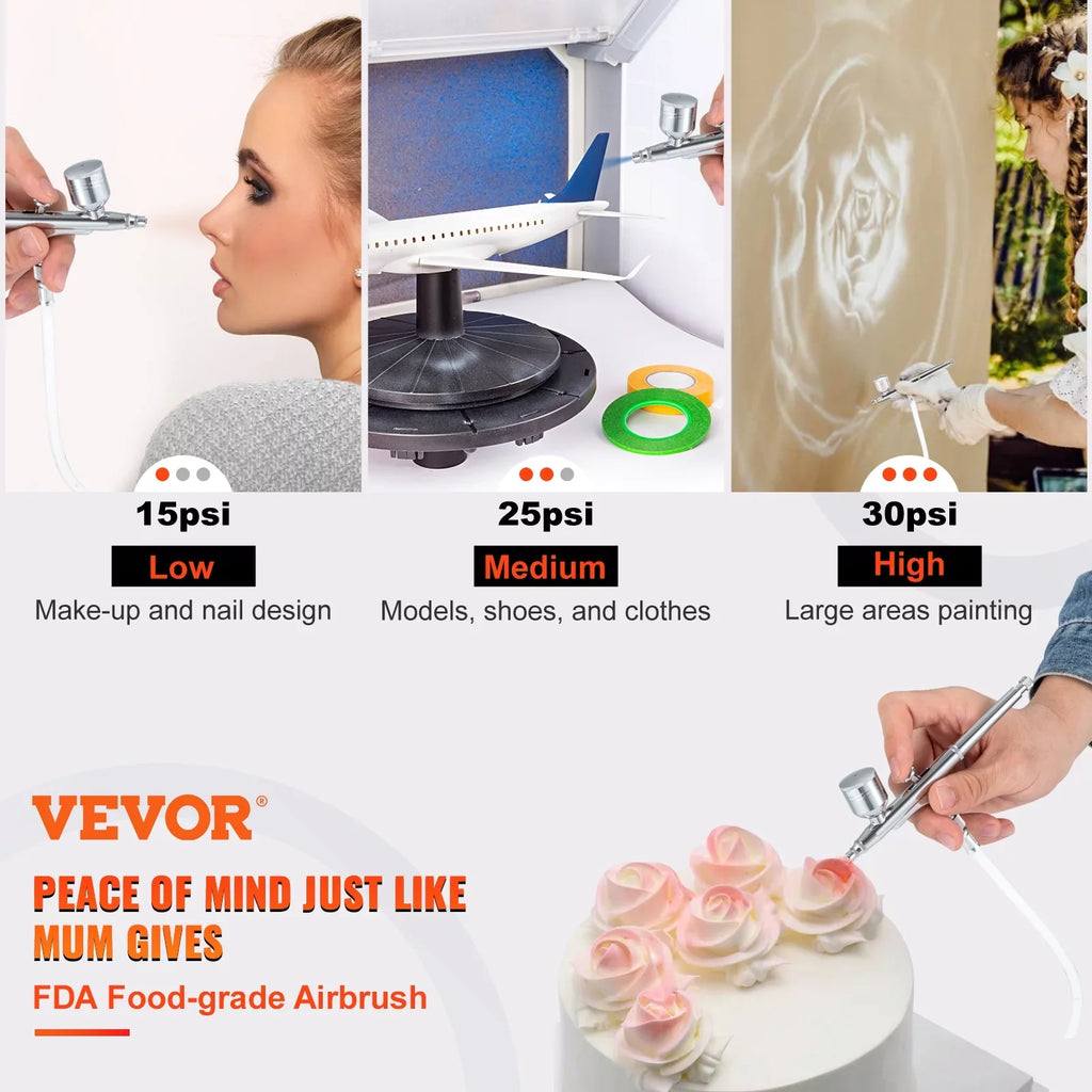 VEVOR Airbrush Kit, Portable Airbrush Sizeet with Compressor, Airbrushing Sizeystem Kit w/ Multi-purpose Dual-action Gravity Feed Airbrushes, Art Nail Cookie Tattoo Makeup