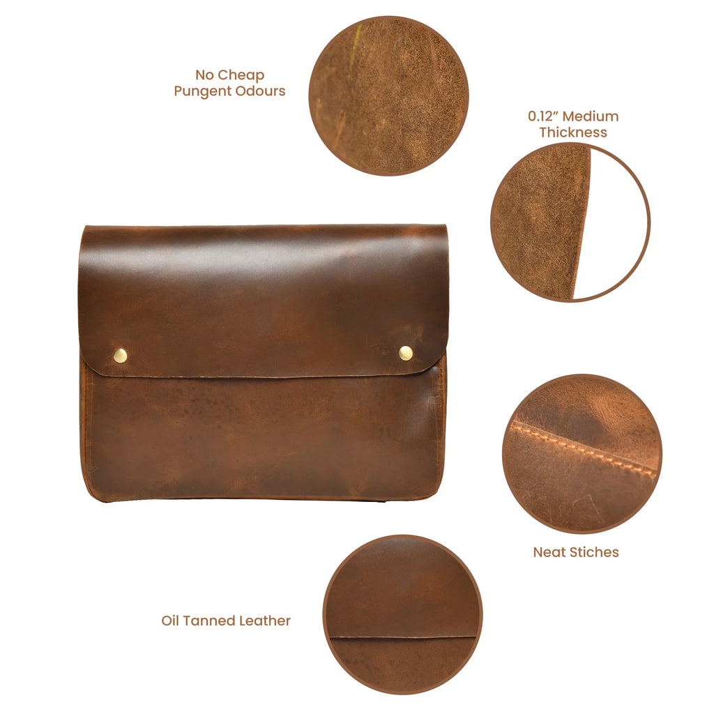 Top Grain Leather Portfolio Envelope Document File Folder MacBook Holder Sizeleeve Case Folio