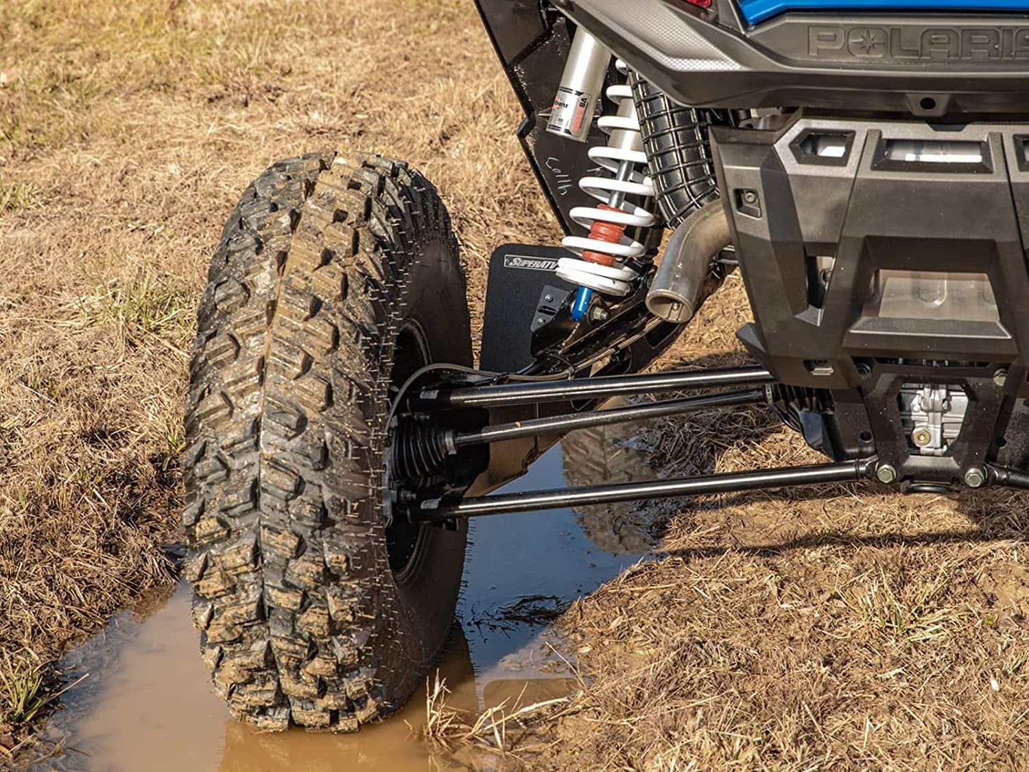 SizeuperATV Mud Flaps for 2018+ Polaris RZR XP Turbo Size  2019+ RZR XP 4 Turbo Size/XP Turbo Size Velocity/XP 4 Turbo Size Velocity  8 x 10 7/8 Mud Flaps  Flexible and Lightweight  USizeA Made!