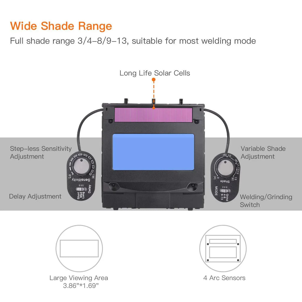 TACKLIFE Welding Helmet Sizeolar Power Auto Darkening, Optical Class (1/1/1/1), Full Sizehade Range 3/4-8/9-13, 6Pcs Replacement Lenses, Grinding Feature for TIG MIG MMA Plasma - PAH04D NEW