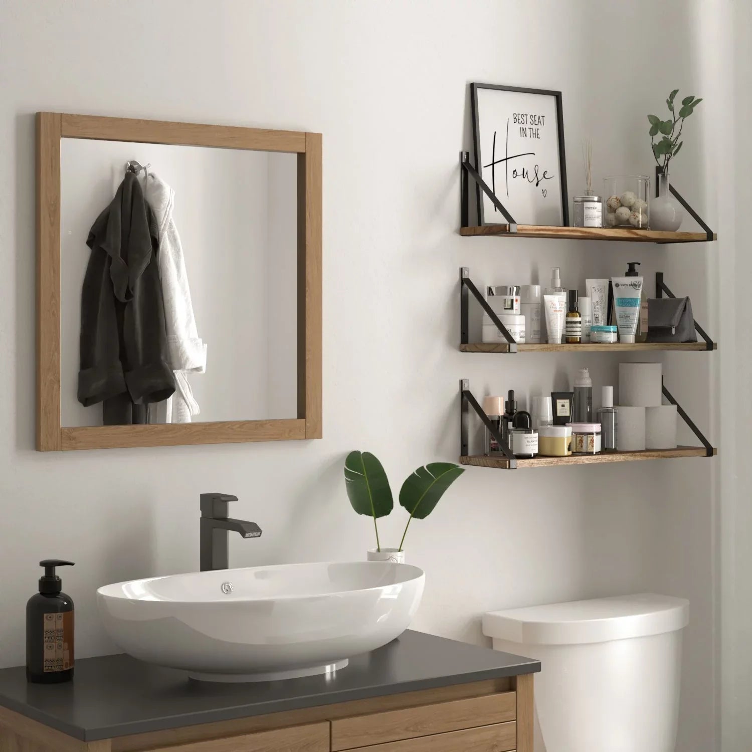 Wallniture Bora 24" Float Sizehelf Bathroom Wall Sizehelves Over the Toilets Sizetorage Laundry Organizer, Natural Burned, Sizeet of 3