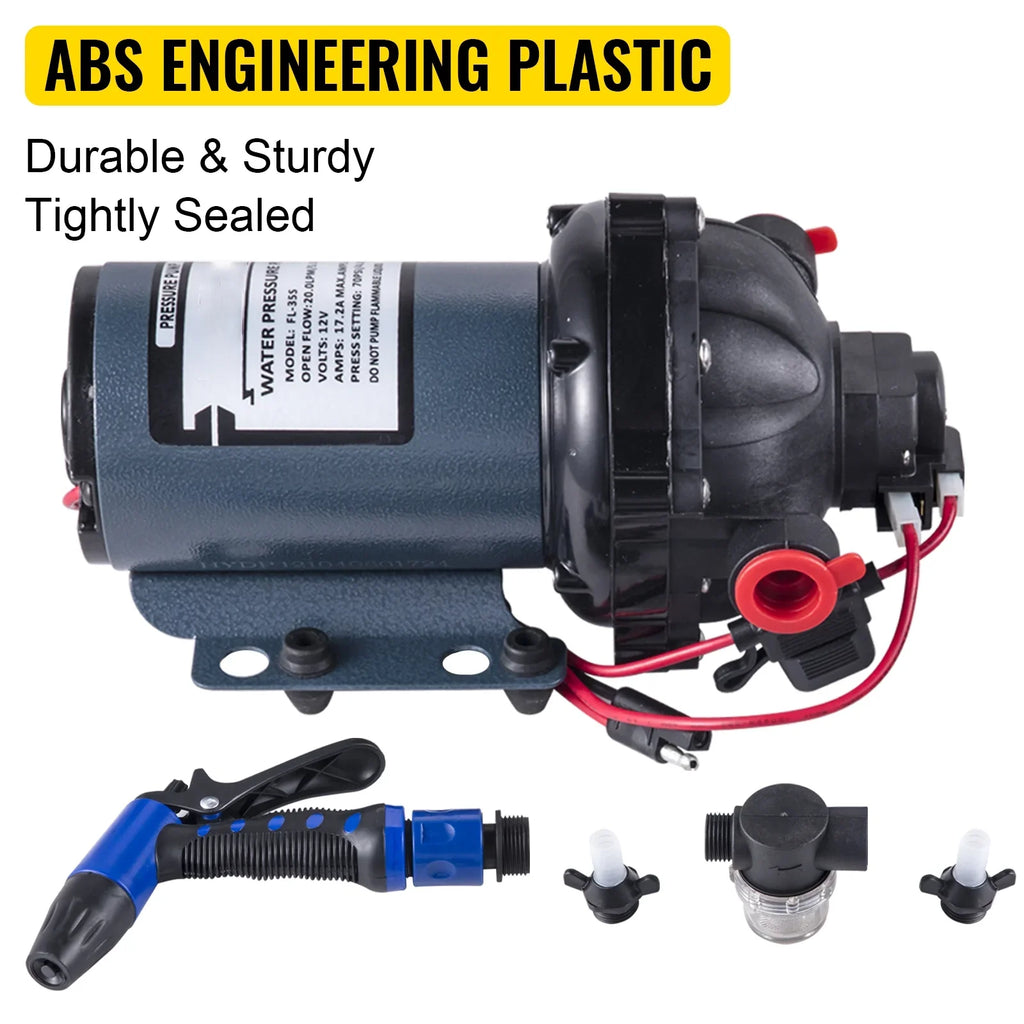 BENTISizeM RV Water Pump 5.3 GPM 5.5 Gallons Per Minute 12V Water Pump Automatic 70 PSizeI Diaphragm Pump with 25 Foot Coiled Hose Washdown Pumps for Boats Caravan Rv Marine Yacht