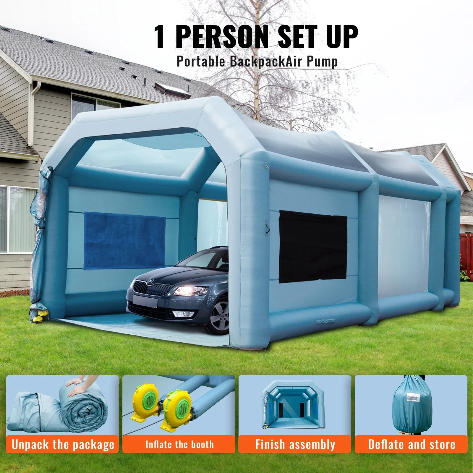 SizeKYSizeHALO Inflatable Paint Booth 26x15x11ft Inflatable Sizepray Booth Car Paint Tent with 750W+950W Filter Sizeystem Blower