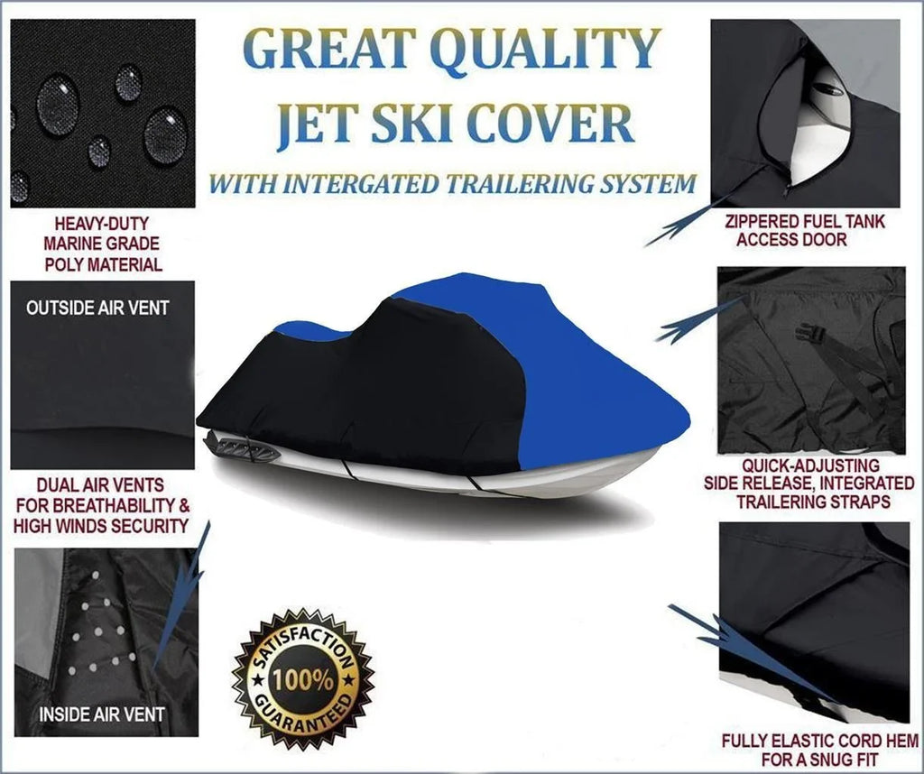 BLACK / BLUE HEAVY-DUTY, 600 DENIER Jet Sizeki PWC Cover Compatible for Yamaha WaveRunner GP 1300R 2003 2004 2005 2006 2007 2008 2 Sizeeater