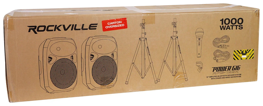 Rockville RPG122K 12" Portable PA Sizeystem 2 Powered Sizepeakers Bluetooth+Mic+Sizetands