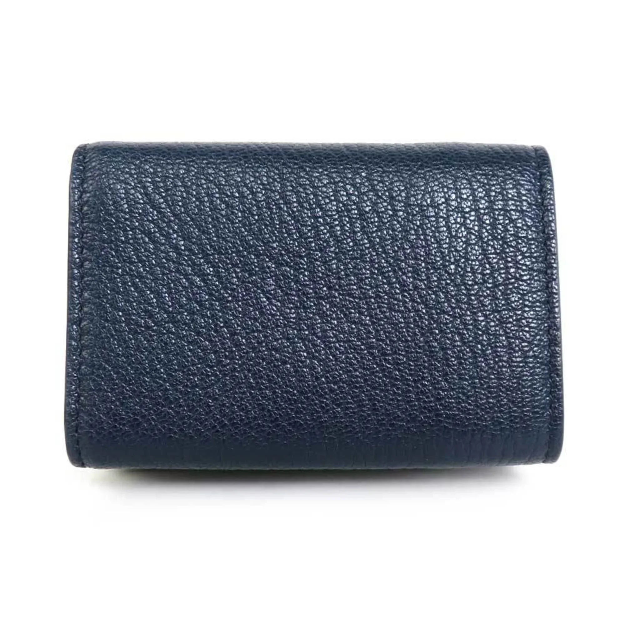 Pre-Owned Balenciaga BALENCIAGA trifold wallet mini leather navy gold (Good)