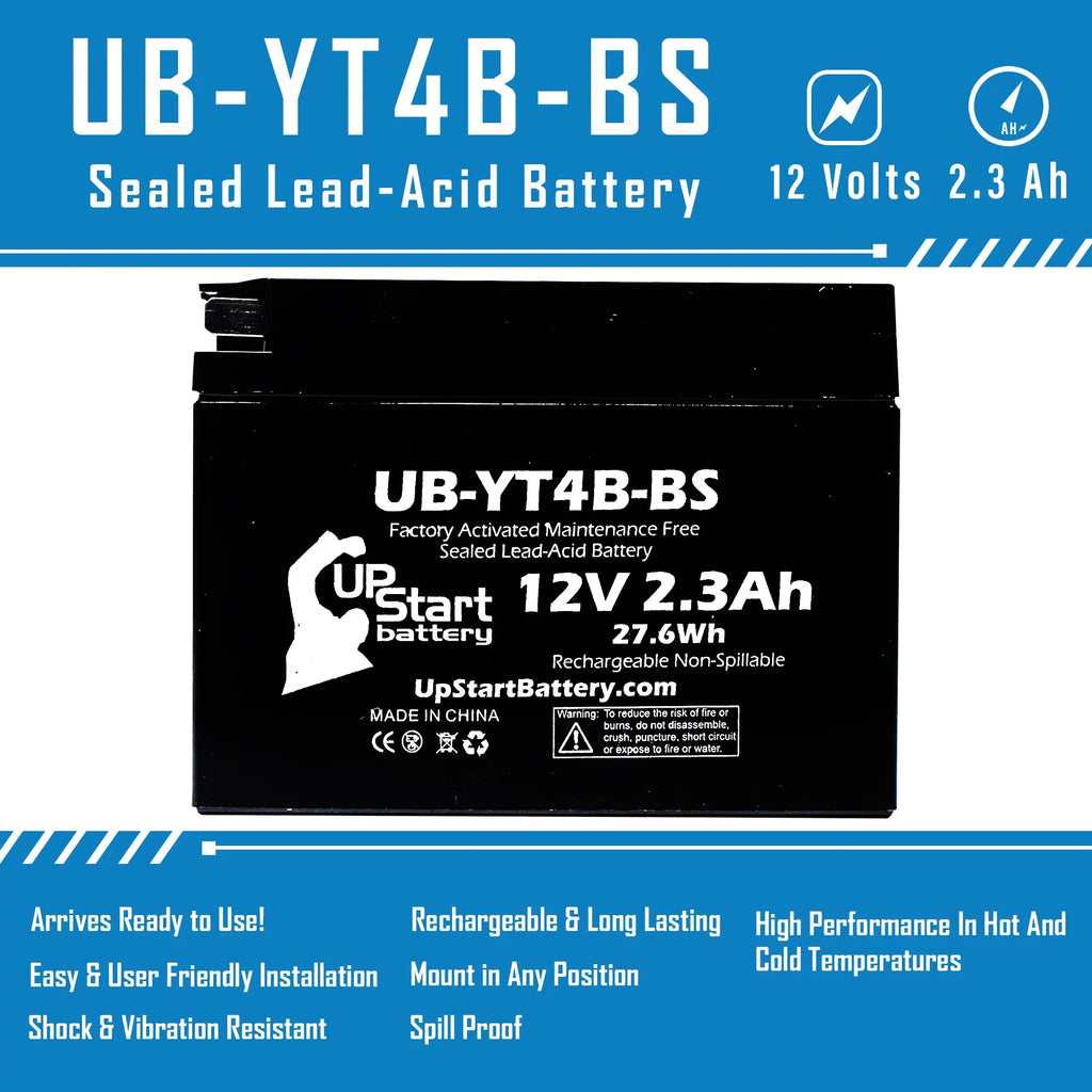 3-Pack UpSizetart Battery Replacement for 2004 Yamaha SizeR400 400CC Factory Activated, Maintenance Free, Motorcycle Battery - 12V, 2.3Ah, UB-YT4B-BSize