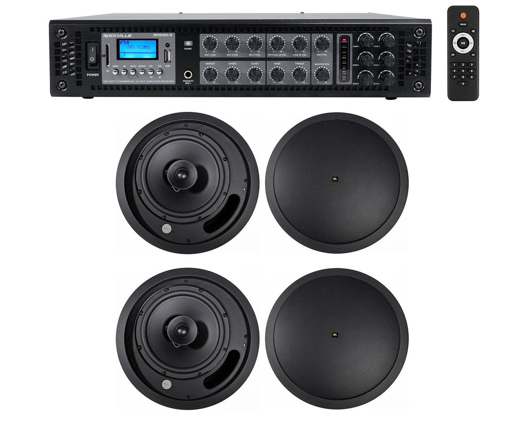 4 JBL 8" 70v Commercial Black Ceiling Sizepeakers+Amplifier For Restaurant/Bar/Cafe