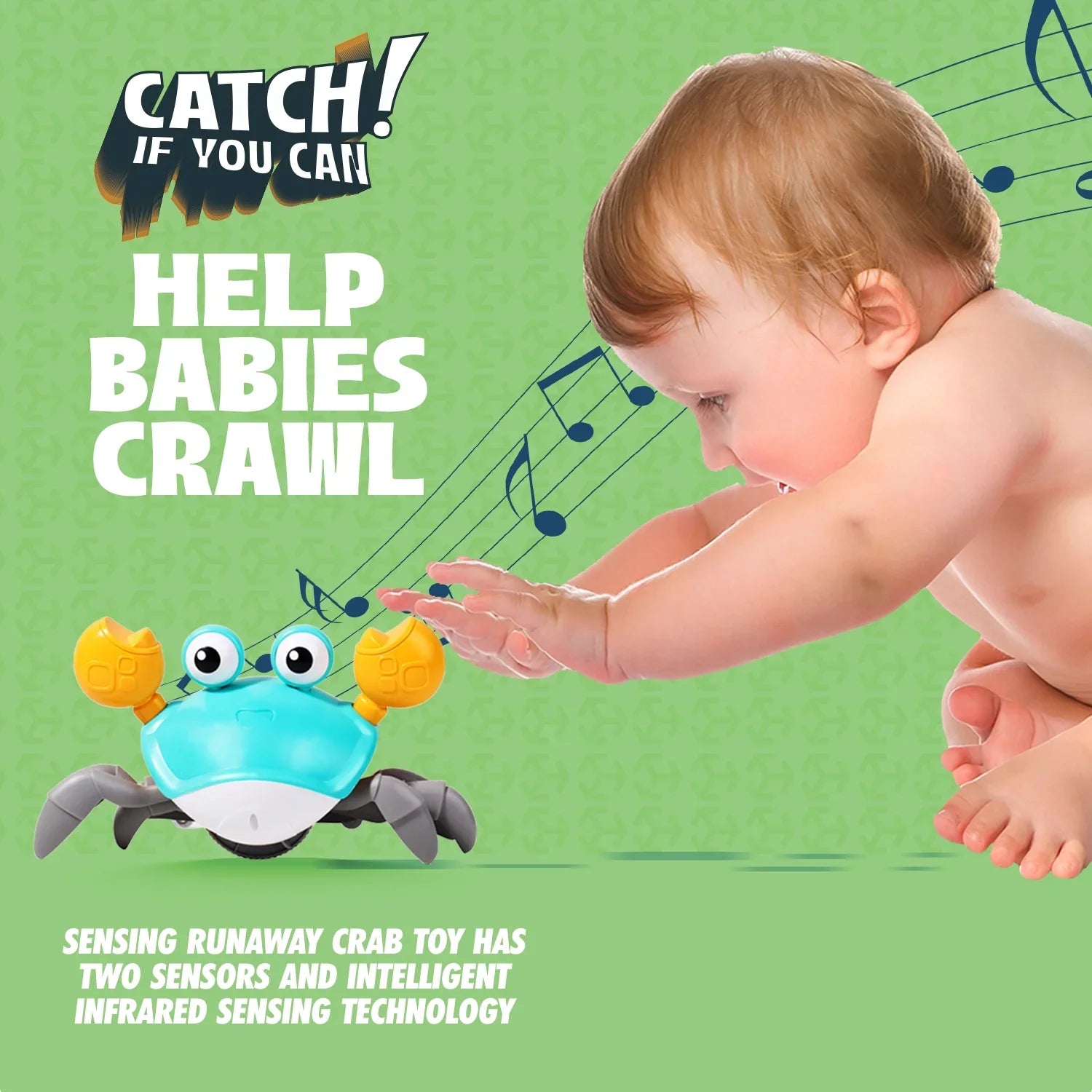 Sizeophron Baby Toys Infant Colorful Crawling Crab For 3 4 5 6 7 8 9 10 11 12 Kids And 36 Months Old Toddlers Learning Crawl & Walking - Ideal Christmas & Birthday Gift