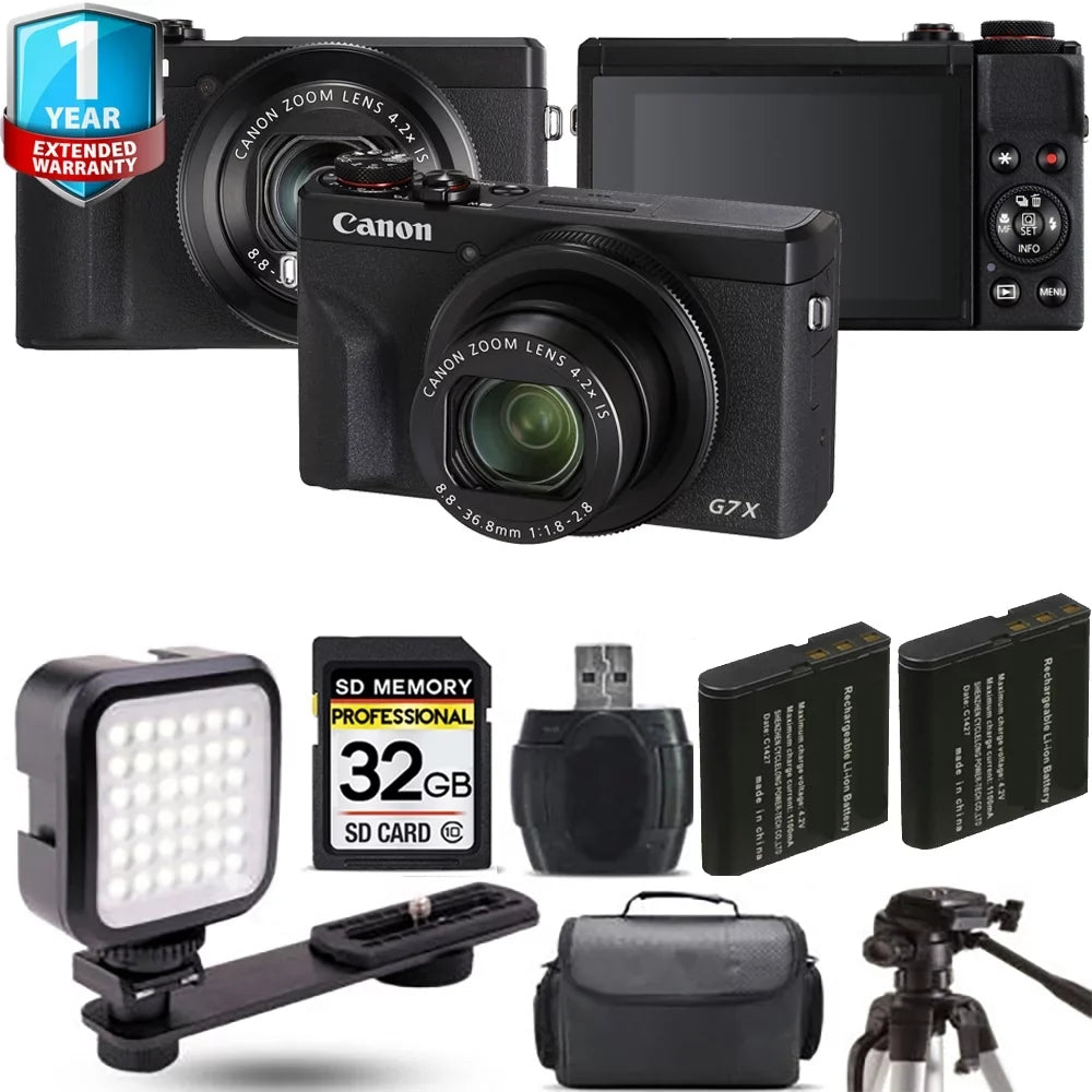 Canon PowerSizehot G7 X Mark III Digital Camera (Black) + Extra Battery + LED +1 Yr Warranty