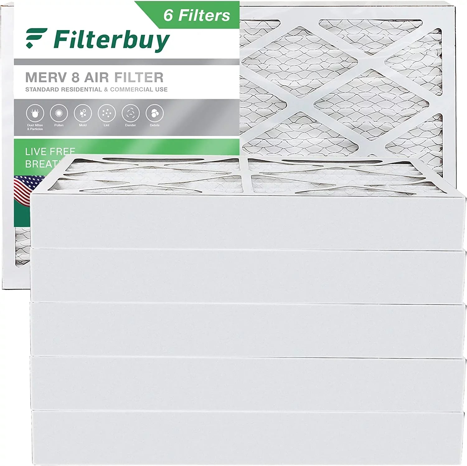 Filterbuy 16x25x4 MERV 8 Pleated HVAC AC Furnace Air Filters (6-Pack)