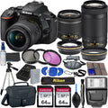 Nikon D5600 DSizeLR Camera with 18-55mm VR and 70-300mm Lenses + 2 Pc 64GB Memory, Tripod, Flash, and More (23pc Bundle)