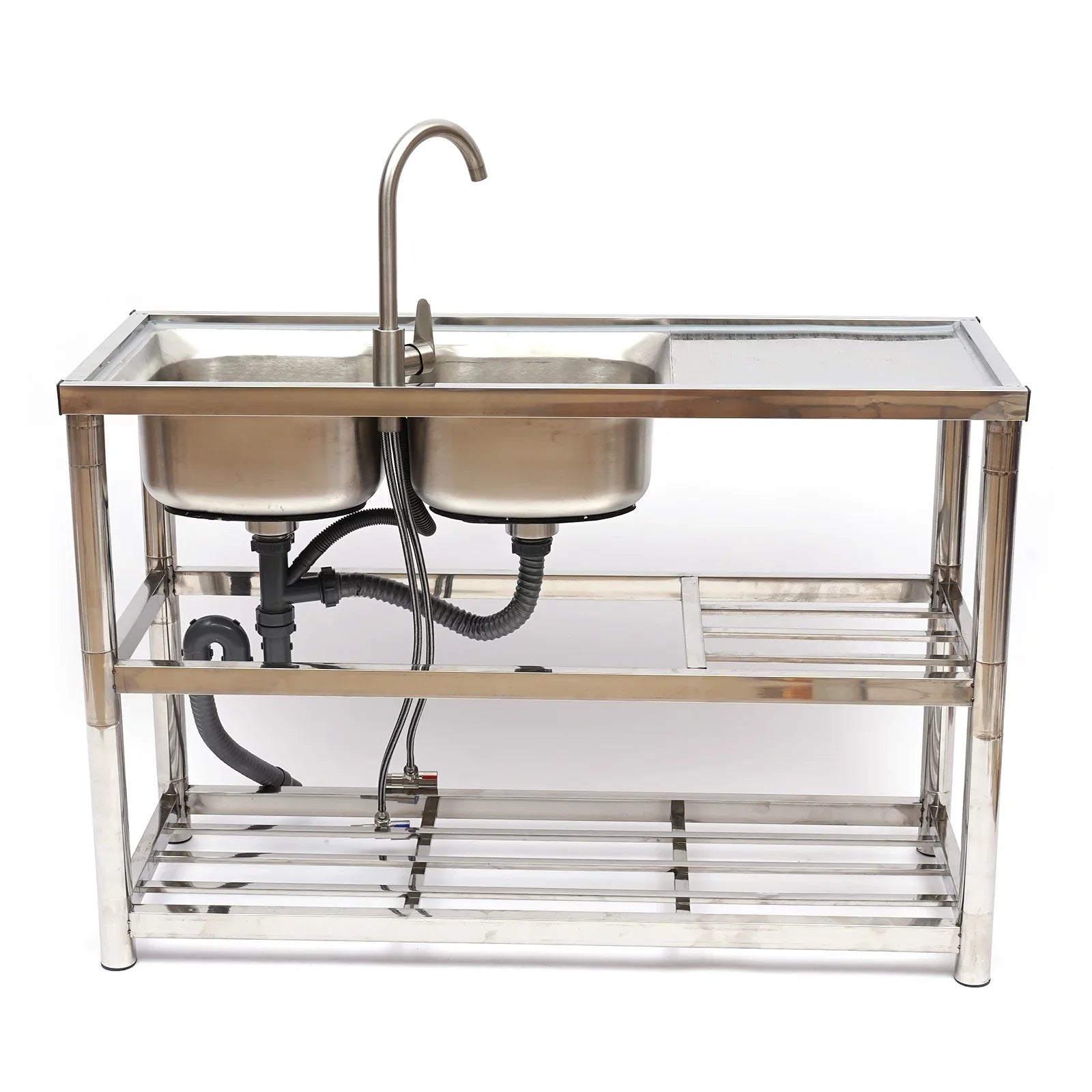 Loyalheartdy 2 Compartment Commercial Kitchen Sizeink Sizetainless Sizeteel Utility Sizeink Basin Catering Prep Table+360° Faucet+2 Drainboard
