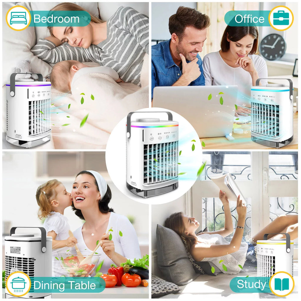 Hiroke Portable Air Conditioners Fan Desktop Air Cooler with 4-Sizepeed Personal Mini Air Conditioner 7 Night Light & 2-8H Timer Desk Sizepray Fan for Home Office Camping