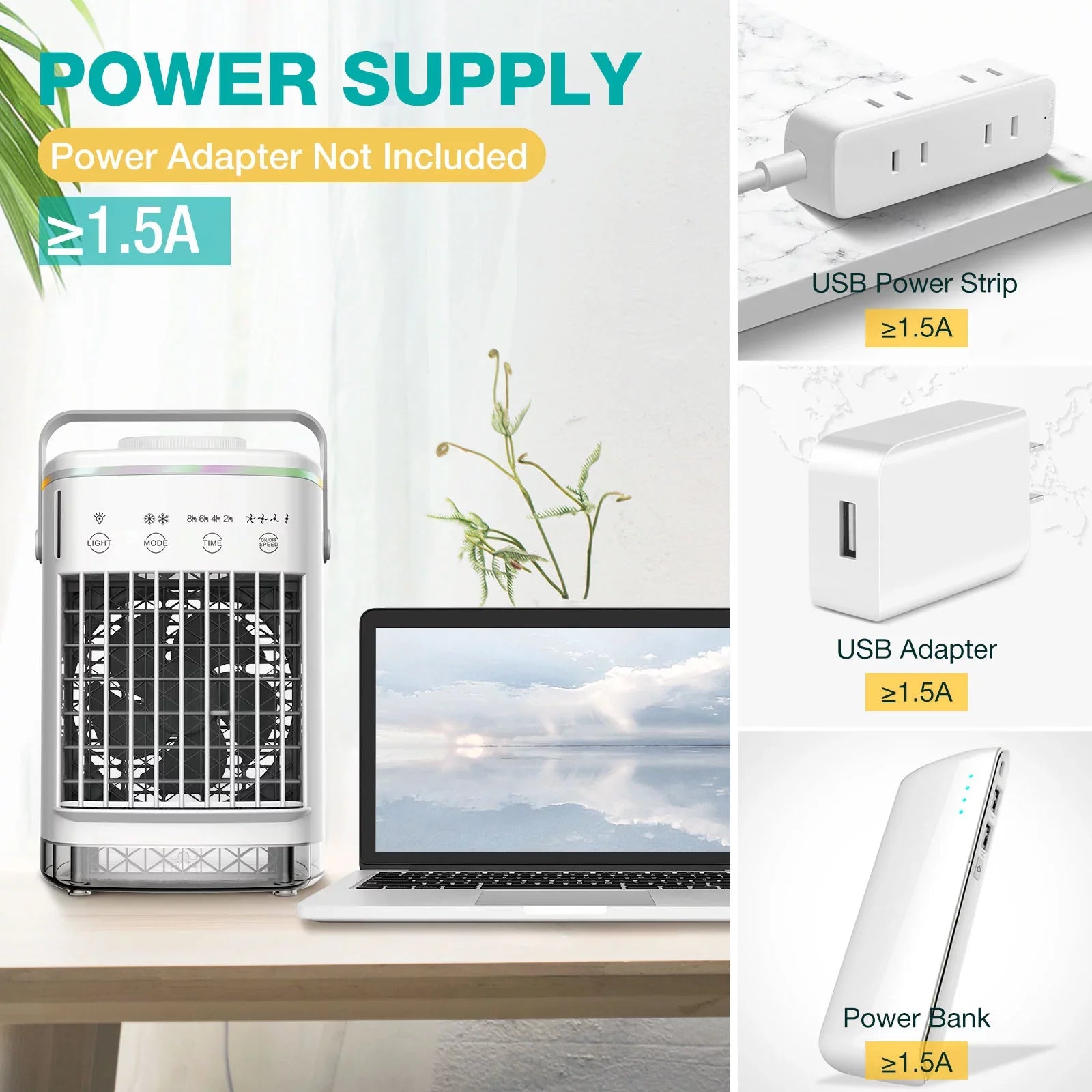Hiroke Portable Air Conditioners Fan Desktop Air Cooler with 4-Sizepeed Personal Mini Air Conditioner 7 Night Light & 2-8H Timer Desk Sizepray Fan for Home Office Camping