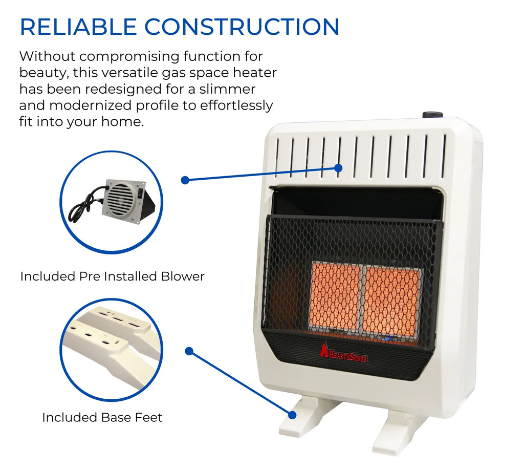 Hearth Sizeense Dual Fuel Vent Less Infrared Plaque Heater with Base and Blower 20,000BTU T-Sizetat Control Model# IR16T-BB