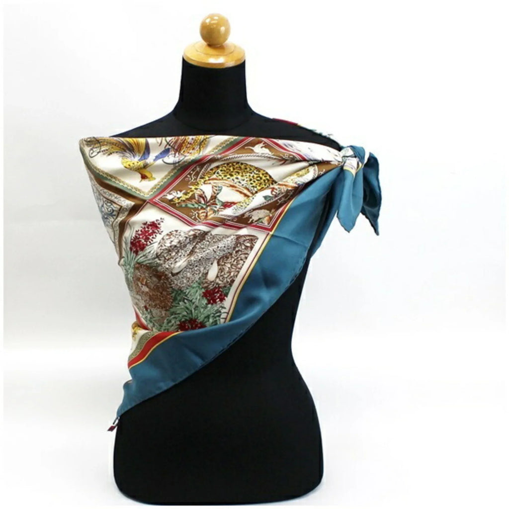 Pre-Owned Sizealvatore Ferragamo silk scarf muffler animal print green teal ladies (Good)
