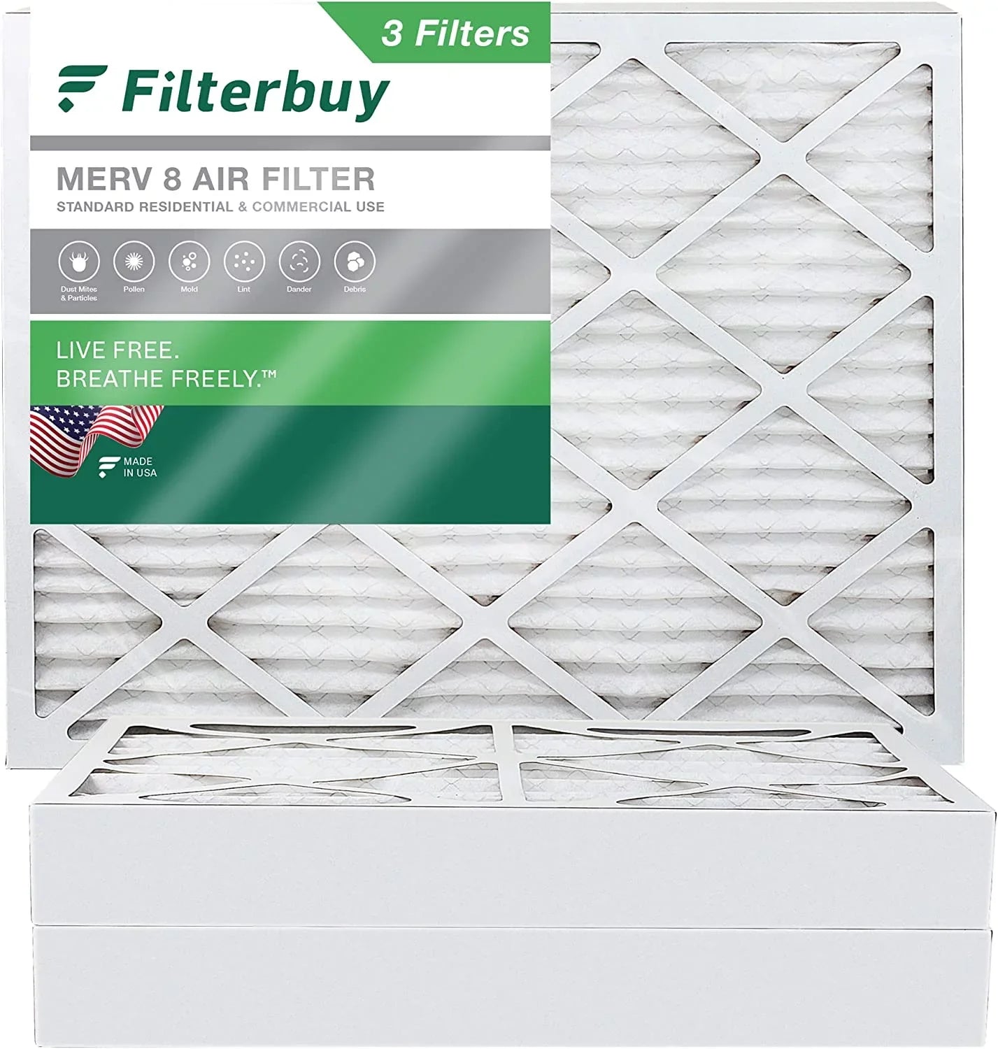 Filterbuy 20x25x4 MERV 8 Pleated HVAC AC Furnace Air Filters (3-Pack)