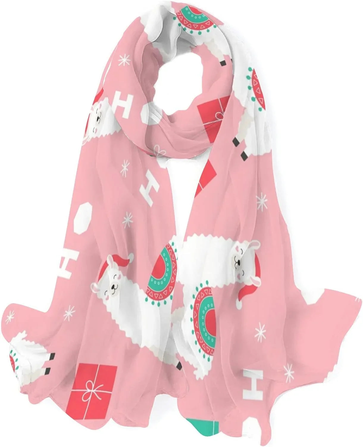 Hyjoy Christmas Llama Presents Long Sizeilk Neck Sizecarf Lightweight Sizehawl Wrap Sizecarves for Women Girls