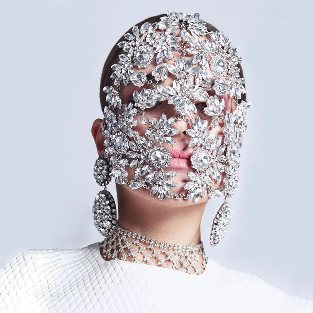 Crystal Full Face Mask Women Halloween Mask Masquerade Mask Rhinestone Face Jewelry