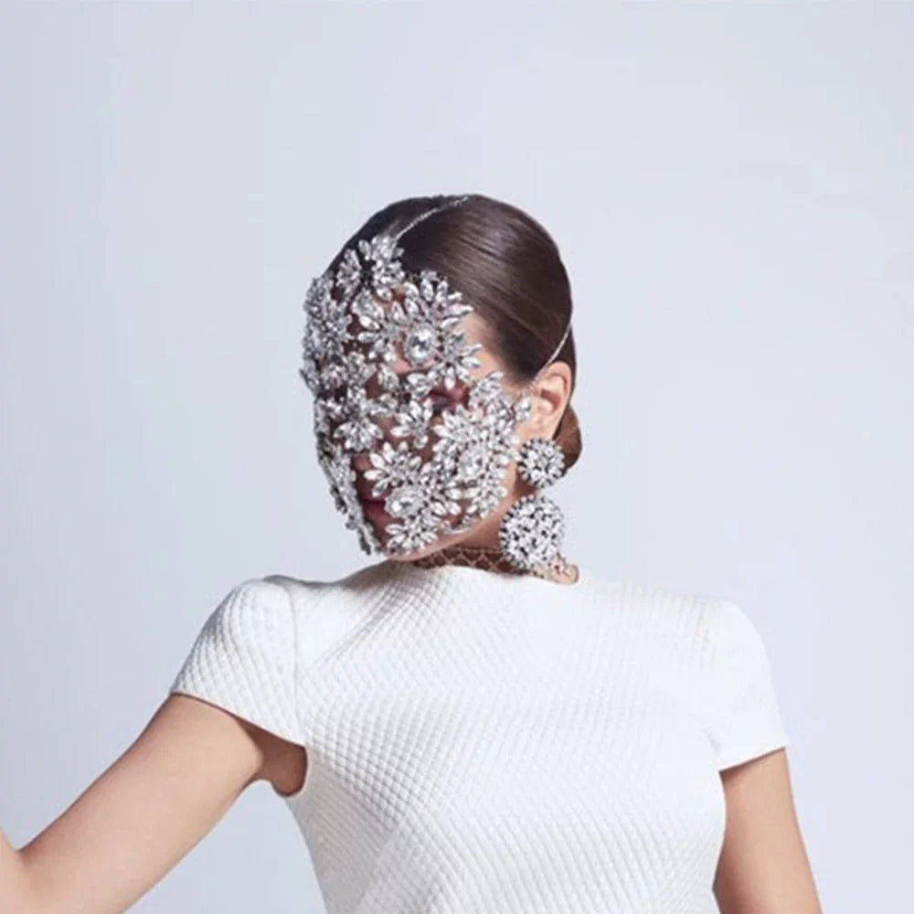 Crystal Full Face Mask Women Halloween Mask Masquerade Mask Rhinestone Face Jewelry