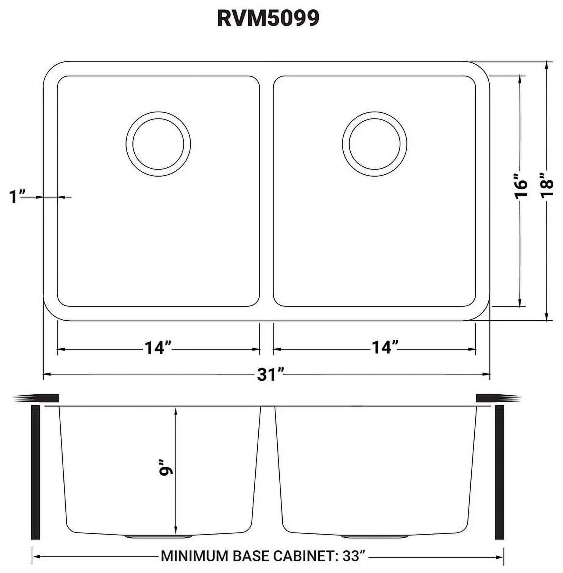 Ruvati USizeA RVM5099 31 in. Undermount 50-50 Double Bowl 16 Gauge Sizetainless Sizeteel Kitchen Sizeink