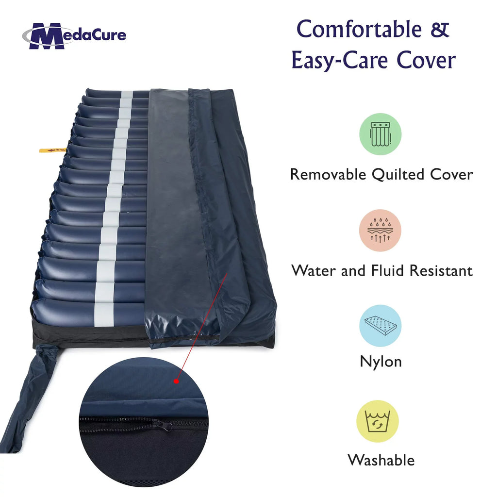 Medacure Alternating Pressure Air Mattress for Hospital Beds with Quilted Nylon Cover - 80" x 36" x 8" (Twin) - Pump Included
