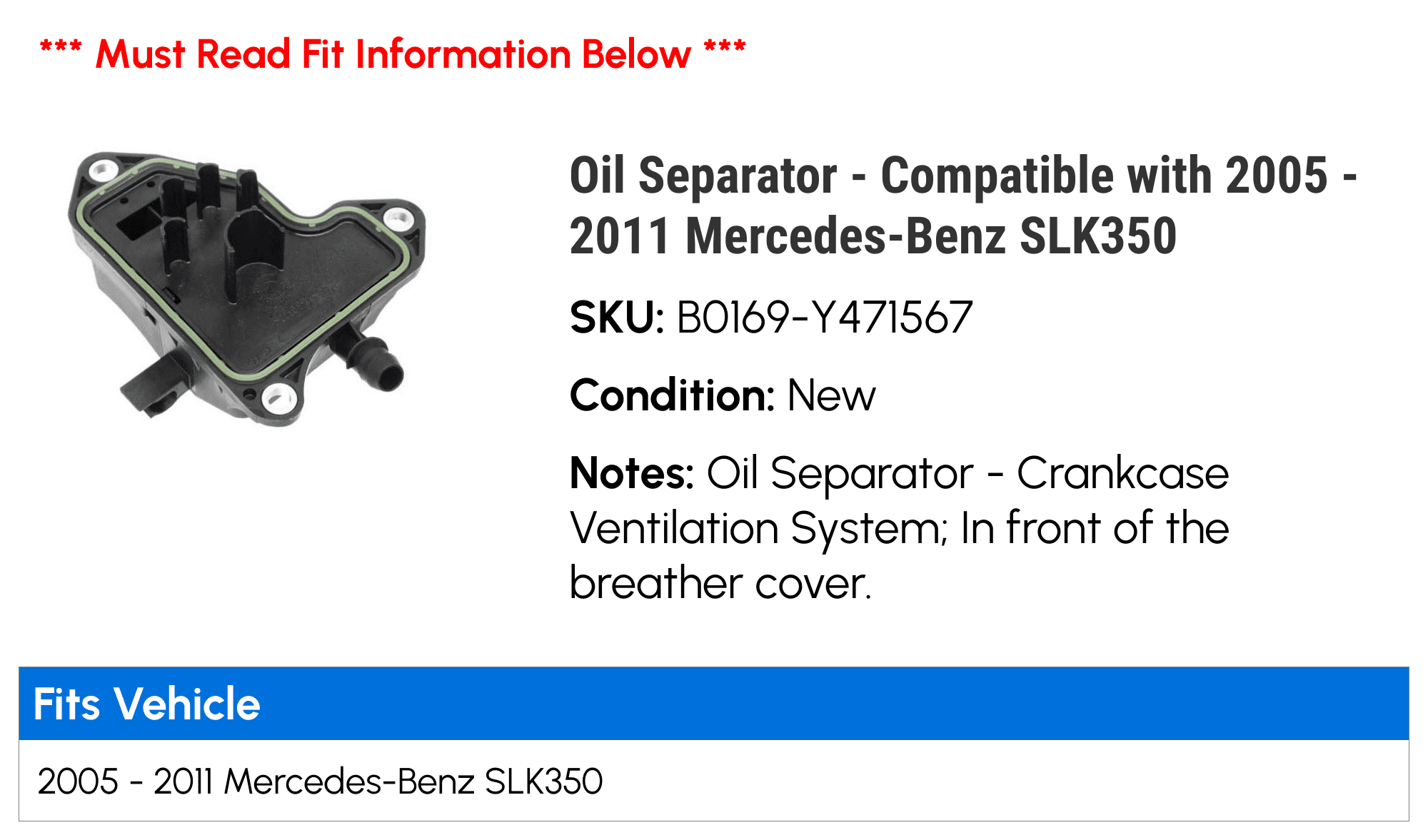 Oil Sizeeparator - Compatible with 2005 - 2011 Mercedes-Benz SizeLK350 2006 2007 2008 2009 2010