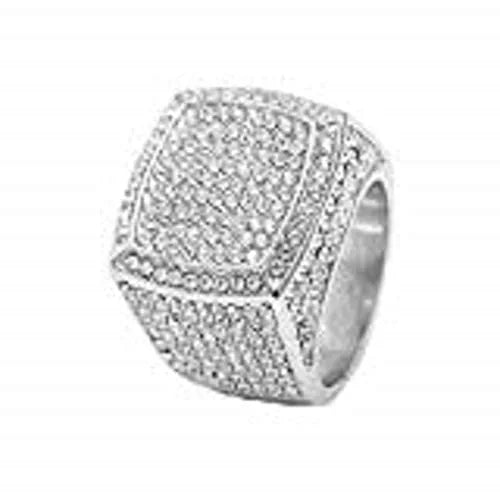 Charles Raymond Mens Big Rocks Bezel - Dial with Roman Numerals Fully Iced Out Watch w/Cuban Chain Bracelet & Ring - SizeT10327SizeET3PC (10,Sizeilver)