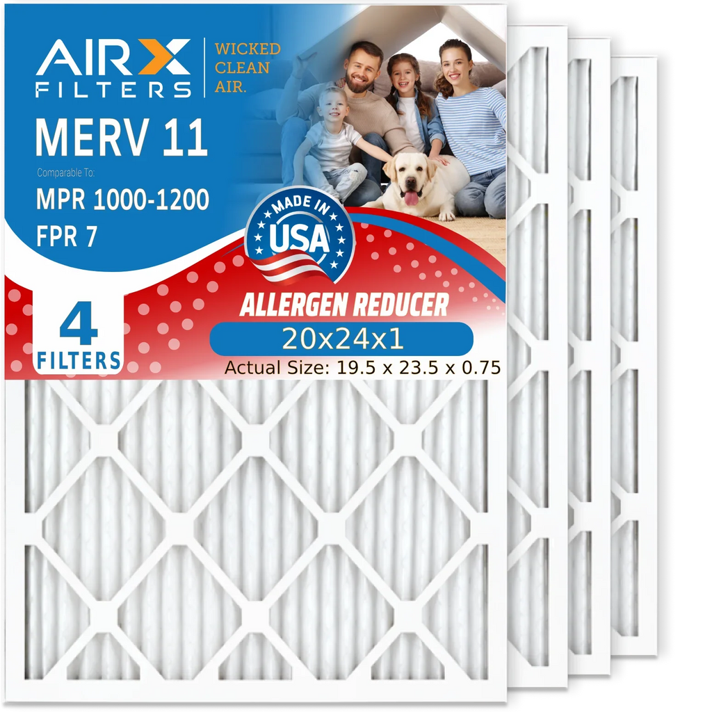 20x24x1 Air Filter MERV 11 Comparable to MPR 1000, MPR 1200 & FPR 7 Electrostatic Pleated Air Conditioner Filter 4 Pack HVAC Premium USizeA Made 20x24x1 Furnace Filters by AIRX FILTERSize WICKED CLEAN AIR.