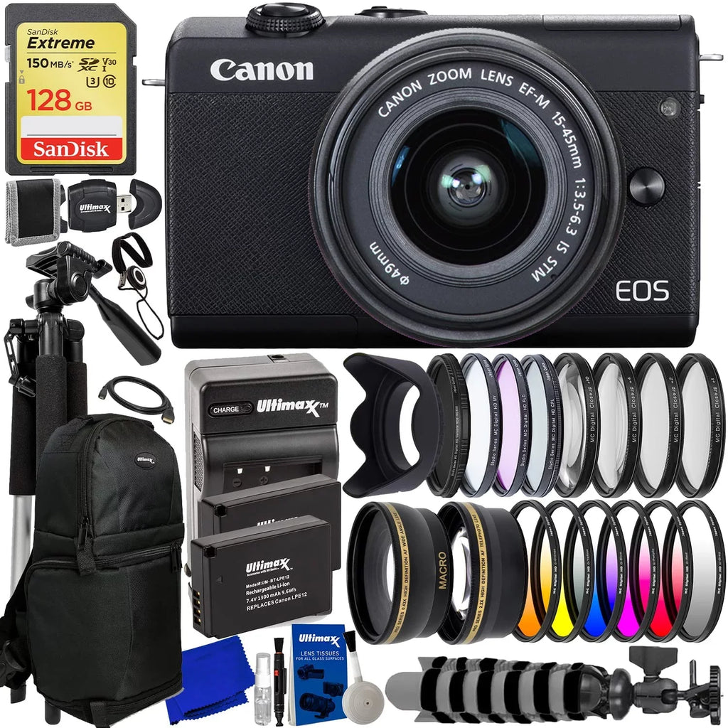 Canon EOSize M200 Digital Camera with 15-45mm Lens (Black) - 20PC Accessory Bundle