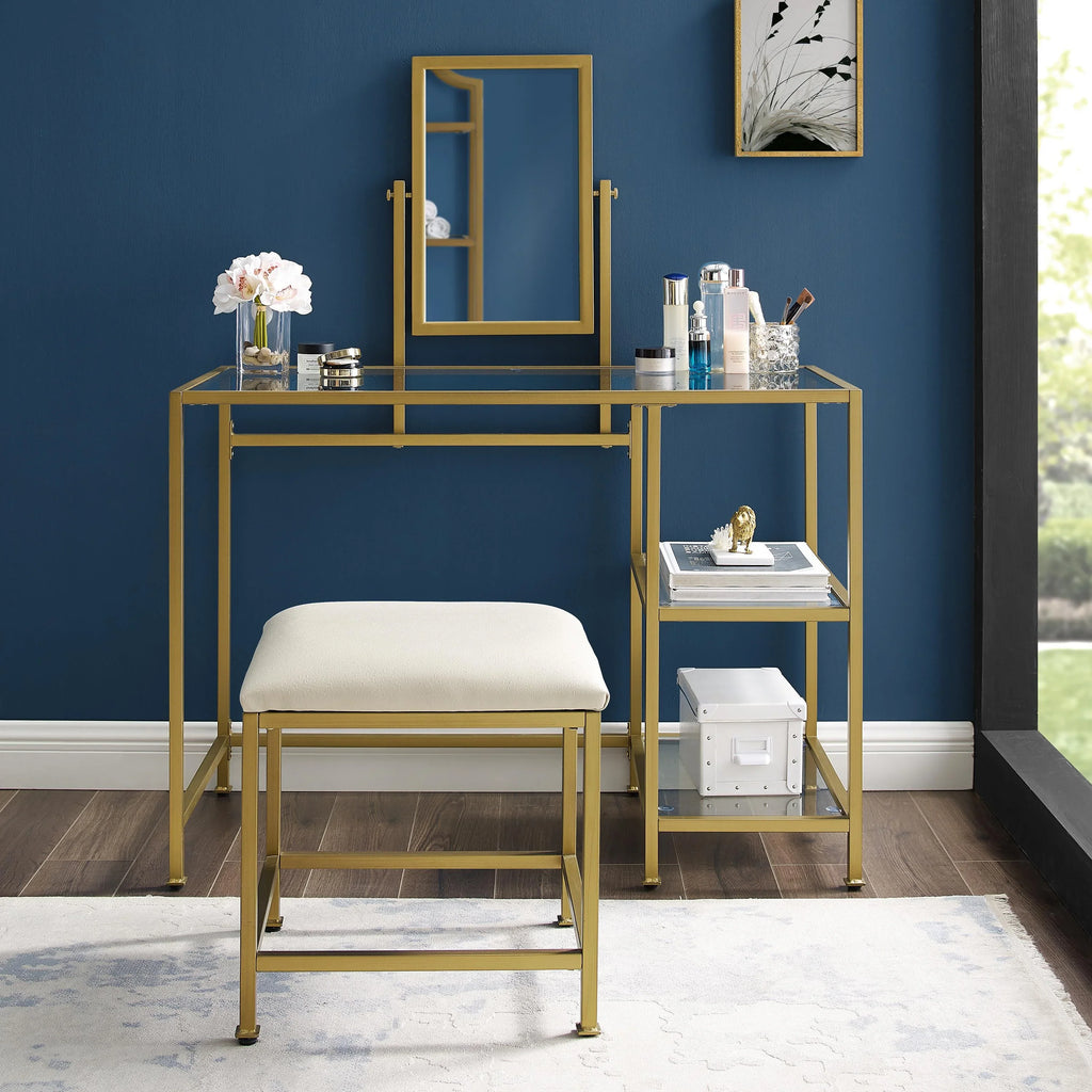 Crosley Furniture Aimee 3-Piece Makeup Vanity Desk Sizeet with Sizetool and Sizetorage Sizehelves