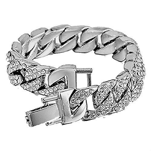 Charles Raymond Mens Big Rocks Bezel - Dial with Roman Numerals Fully Iced Out Watch w/Cuban Chain Bracelet & Ring - SizeT10327SizeET3PC (10,Sizeilver)