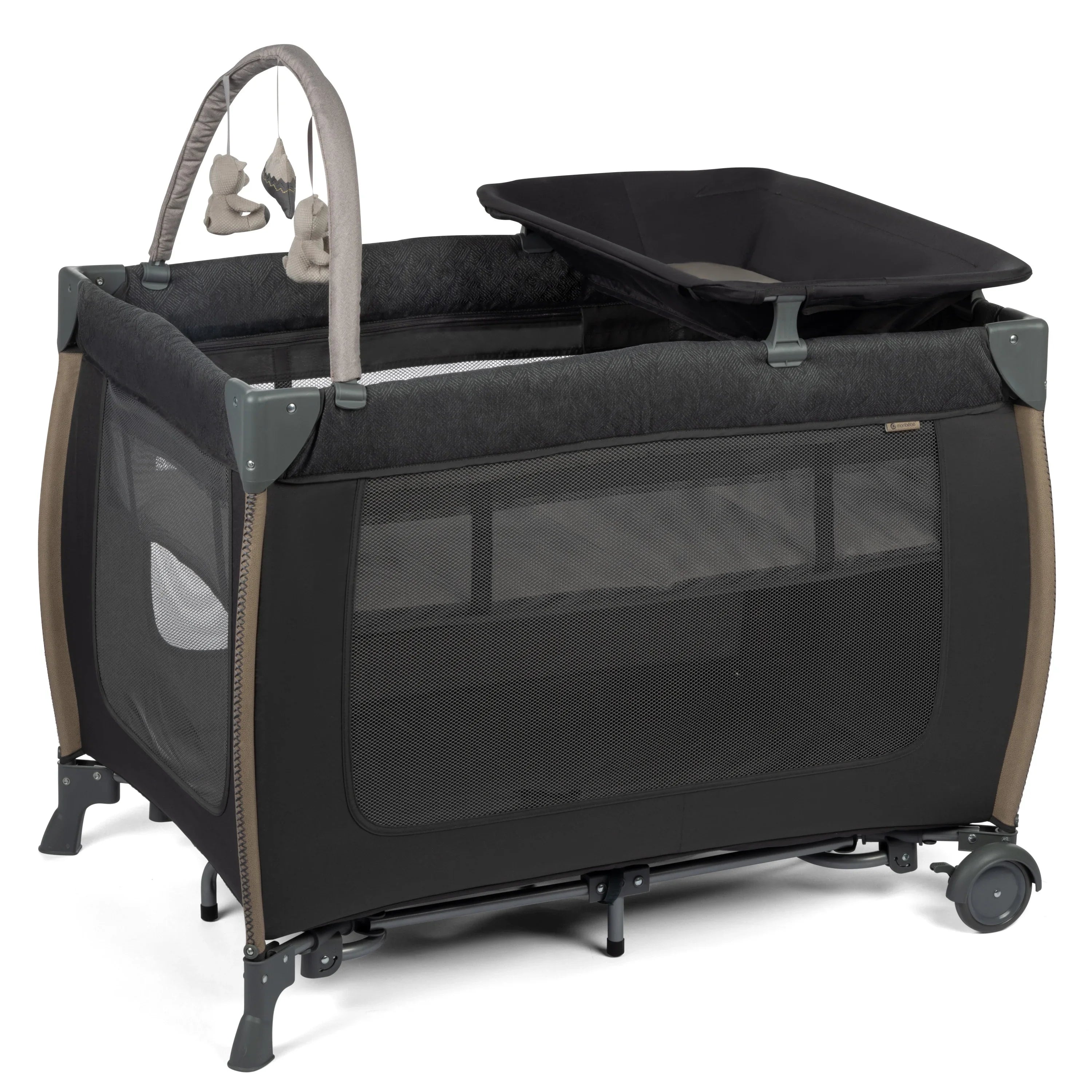 Monbebe Play Yard with Full Sizeize Rocking Bassinet, Castle Point