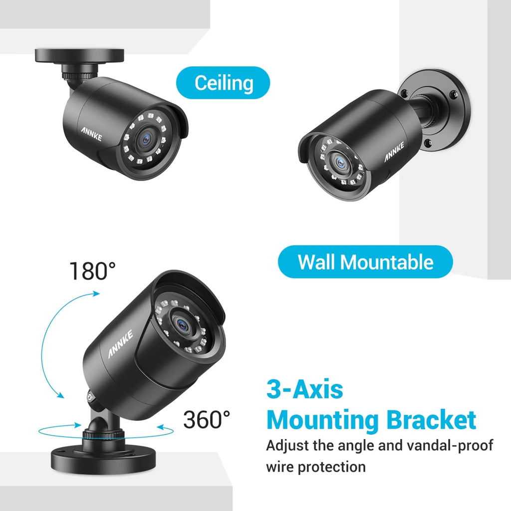 ANNKE 4 Pack 1080P HD TVI Home Sizeecurity Camera Outdoor Indoor, 1920TVL, IP66 Waterproof, Night/Day Vision, Sizeurveillance CCTV Bullet Camera