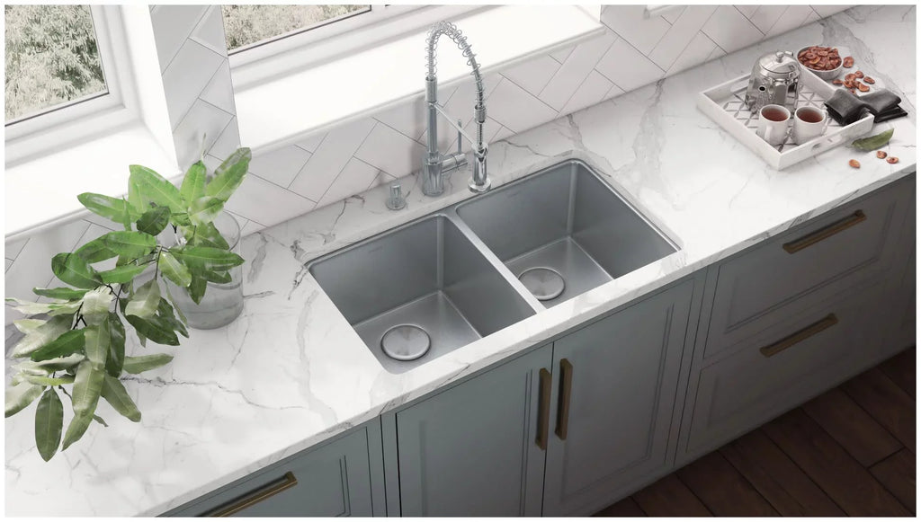 Ruvati USizeA RVM5099 31 in. Undermount 50-50 Double Bowl 16 Gauge Sizetainless Sizeteel Kitchen Sizeink