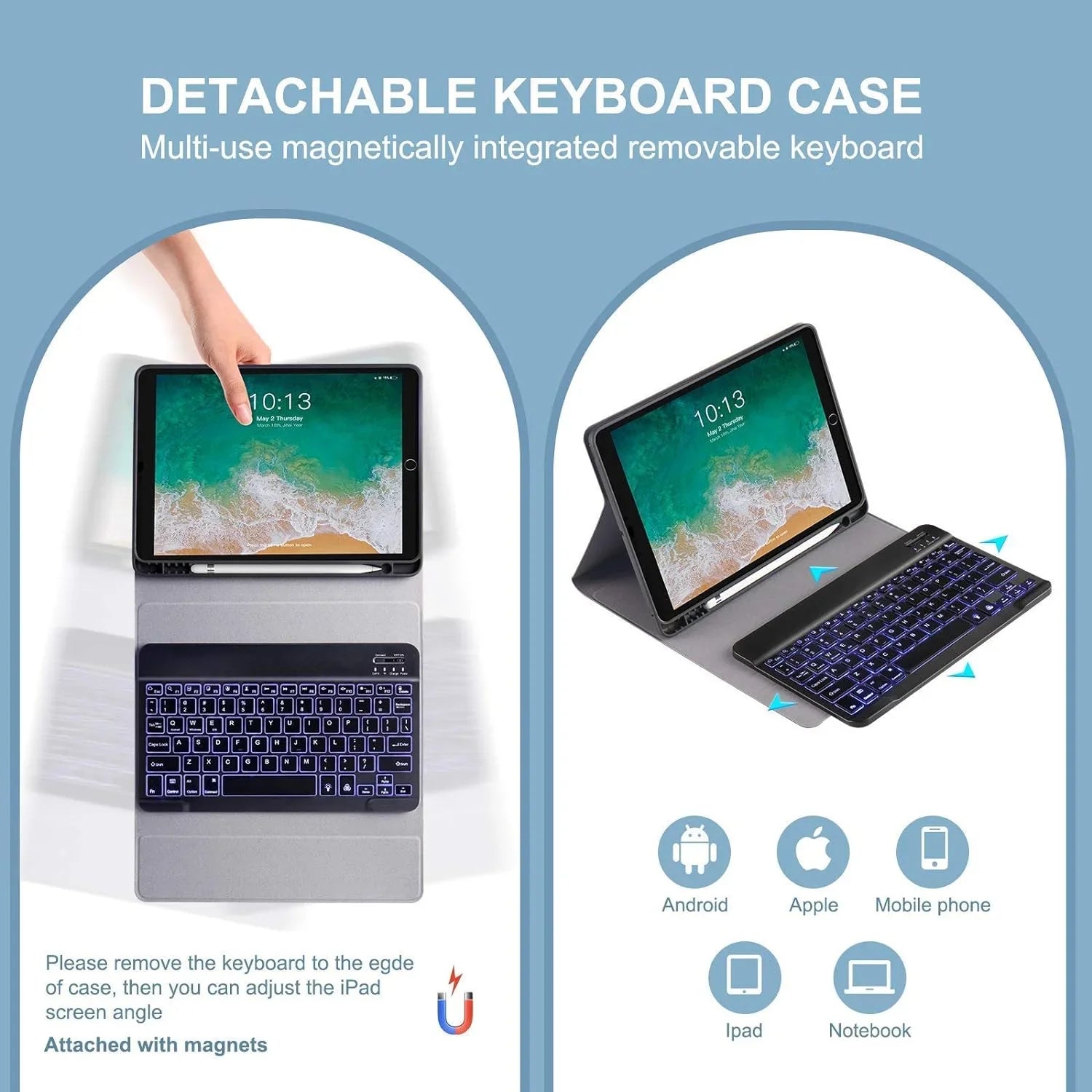VOWUBO iPad Keyboard Case for Air 3rd Gen 10.5" (2019), iPad Pro 10.5" (2017) Magnetically Detachable