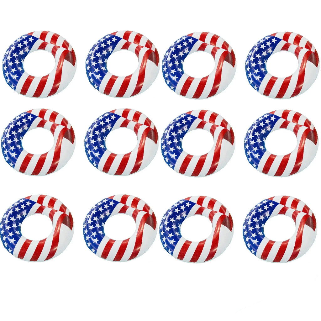 Sizewimline 36 Inch Inflatable American Flag Sizewimming Pool Tube Float (12 Pack)