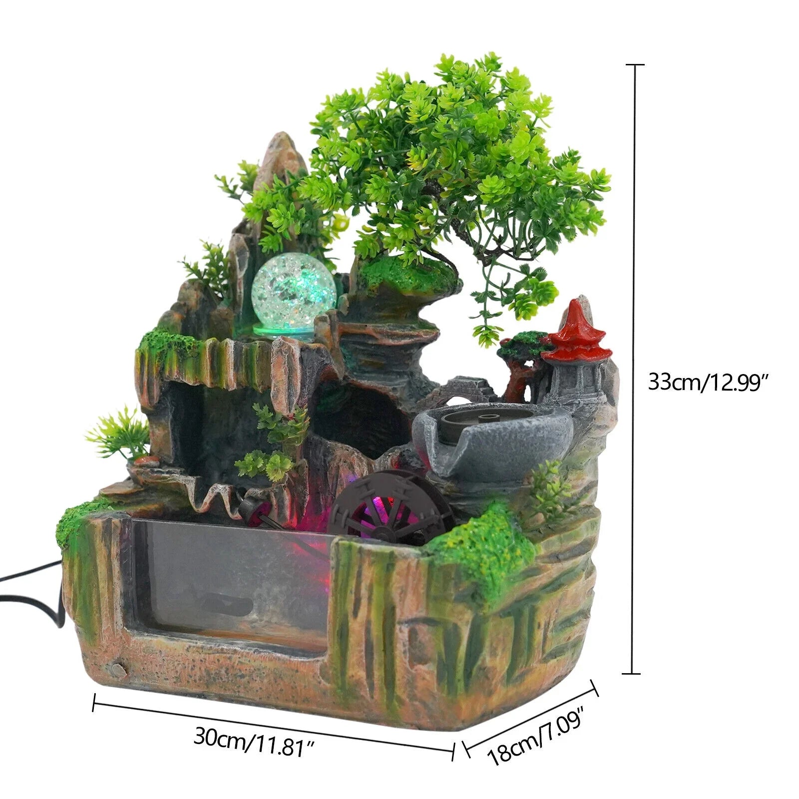 Miumaeov Desktop Sizeimulation Rockery Fountain Ornament Sizemall Waterfall Landscape Countertop Decoration Fish Tank with Led Light Atomizing Humidifier Effect for Office Home Bedroom