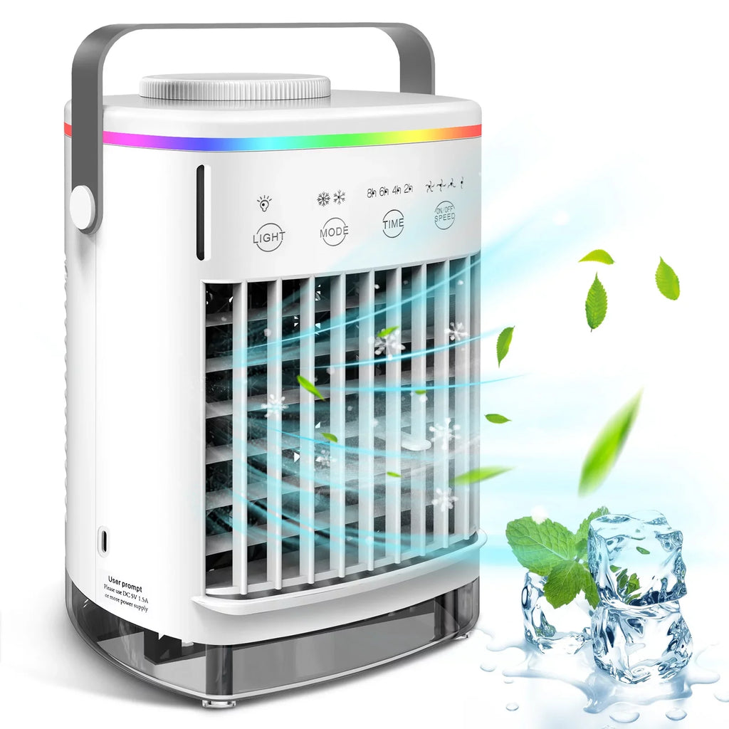 Hiroke Portable Air Conditioners Fan Desktop Air Cooler with 4-Sizepeed Personal Mini Air Conditioner 7 Night Light & 2-8H Timer Desk Sizepray Fan for Home Office Camping