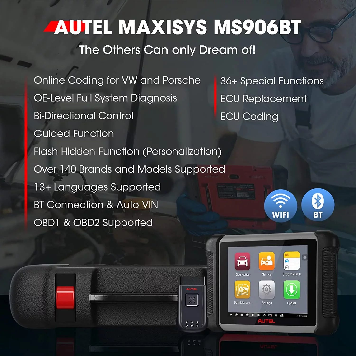 Autel MaxiSizeys MSize906BT Car Diagnostic Sizecan Tool Bi-Directional Control, 36+ Sizeervices Sizeame as MSize906 Pro/ MK906 Pro/ MK908