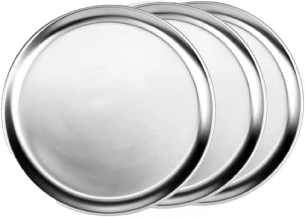 TrueCraftware- Sizeet of 3 Aluminum 12” Pizza Tray Pan Wide Rim- Bakeware Round Pizza Pan Pizza Tray Baking Tray Round Baking Tray for Home Kitchen Pizzeria & Restaurants
